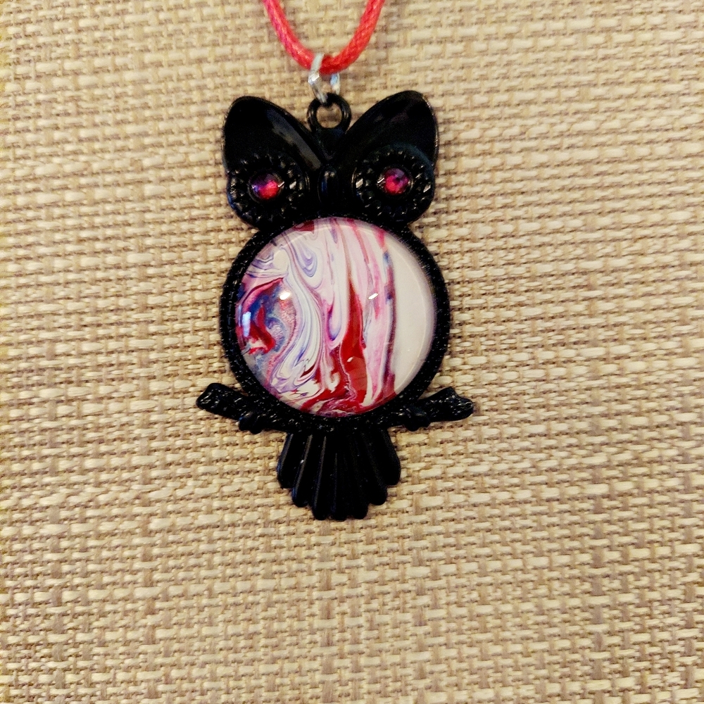 Handcrafted Owl Necklace with Swarovski Crystals for Eyes on a Rope Chain